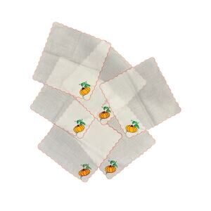 Embroidered Pumpkin Cocktail Fall Harvest Linen Napkins set of 6